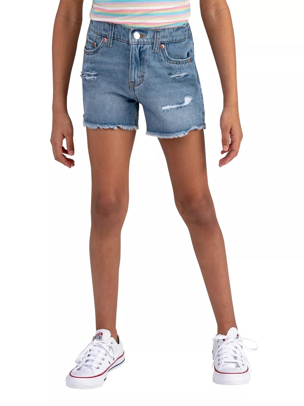 Levi’s Girls' USA Flag Distressed Denim Girlfriend Shorts